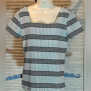 Ann Taylor Factory Black & White Striped Square Neck Top